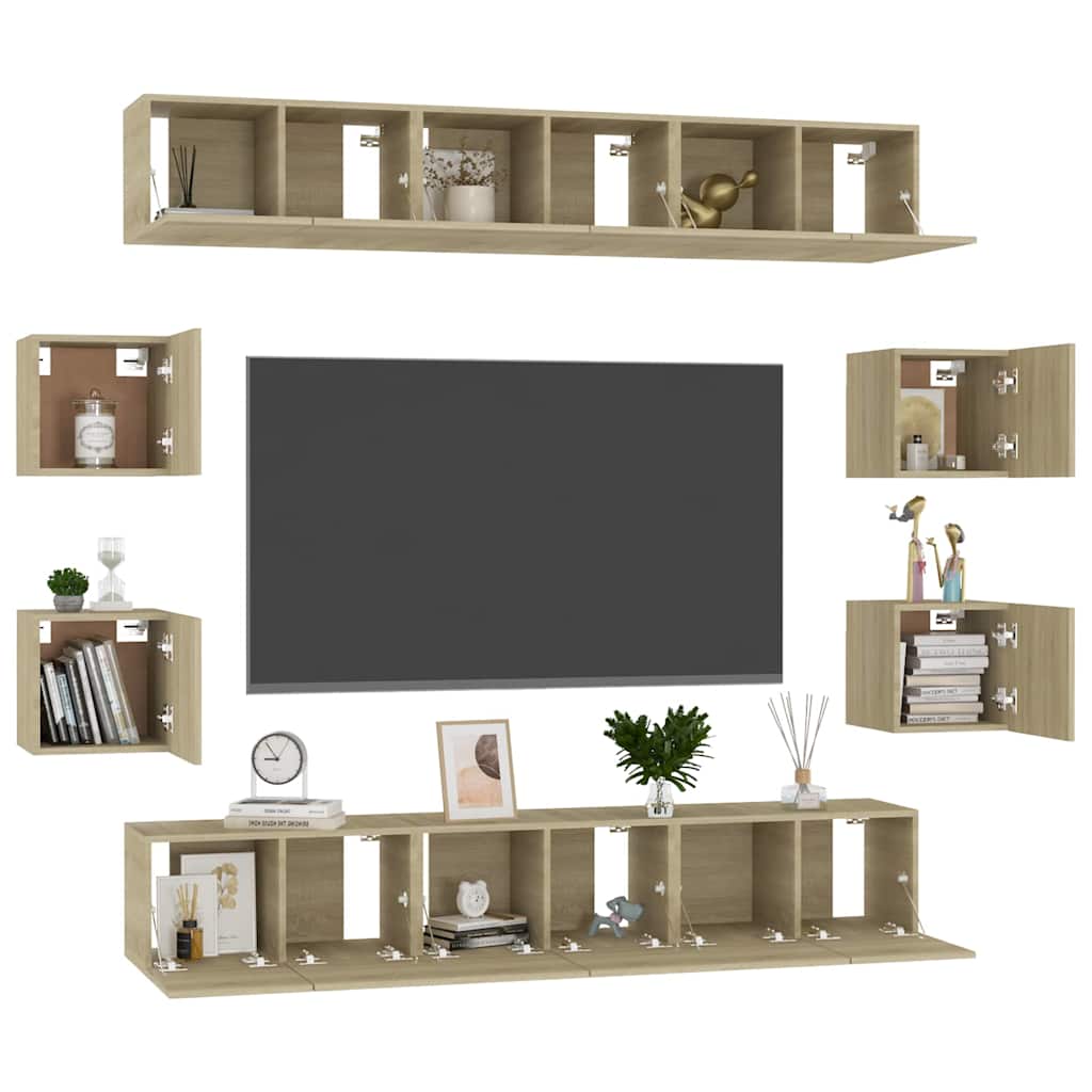 vidaXL 10 Piece TV Cabinet Set Sonoma Oak Engineered Wood - Brown - 60 x 30 x 30 cm