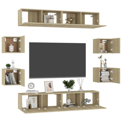 vidaXL 8 Piece TV Cabinet Set Sonoma Oak Engineered Wood - Brown - 80 x 30 x 30 cm