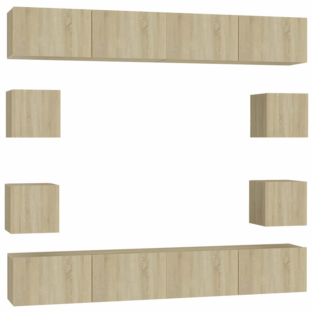 vidaXL 8 Piece TV Cabinet Set Sonoma Oak Engineered Wood - Brown - 100 x 30 x 30 cm