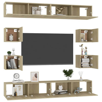 vidaXL 8 Piece TV Cabinet Set Sonoma Oak Engineered Wood - Brown - 100 x 30 x 30 cm