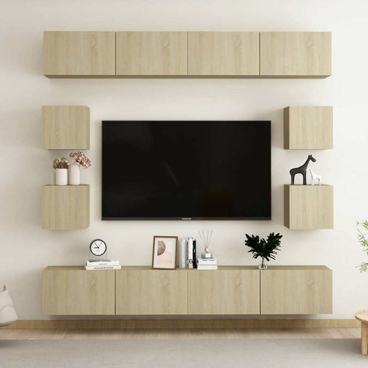 vidaXL 8 Piece TV Cabinet Set Sonoma Oak Engineered Wood - Brown - 100 x 30 x 30 cm