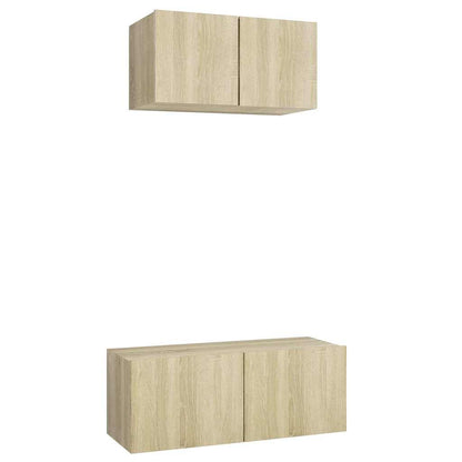 vidaXL 2 Piece TV Cabinet Set Sonoma Oak Engineered Wood - Brown - 80 x 30 x 30 cm