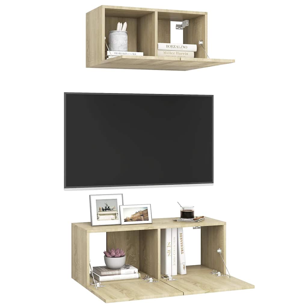 vidaXL 2 Piece TV Cabinet Set Sonoma Oak Engineered Wood - Brown - 80 x 30 x 30 cm