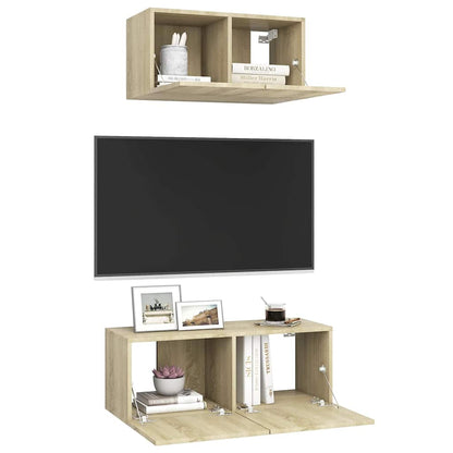 vidaXL 2 Piece TV Cabinet Set Sonoma Oak Engineered Wood - Brown - 80 x 30 x 30 cm