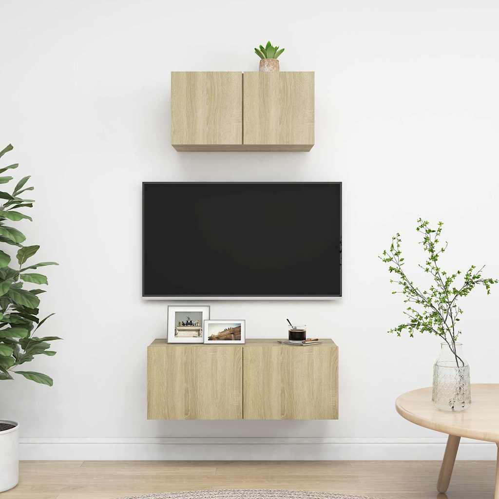 vidaXL 2 Piece TV Cabinet Set Sonoma Oak Engineered Wood - Brown - 80 x 30 x 30 cm