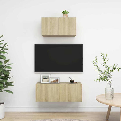 vidaXL 2 Piece TV Cabinet Set Sonoma Oak Engineered Wood - Brown - 80 x 30 x 30 cm