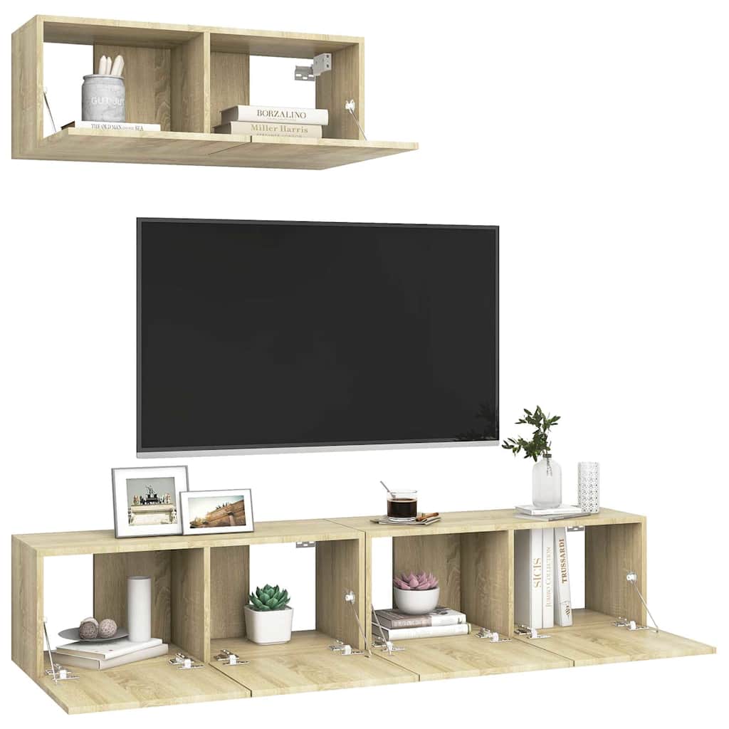 vidaXL 3 Piece TV Cabinet Set Sonoma Oak Engineered Wood - Brown - 80 x 30 x 30 cm