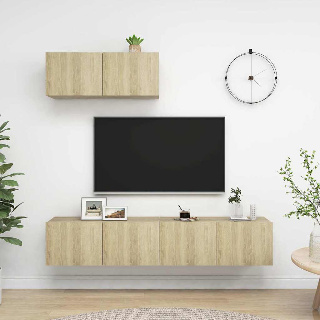 vidaXL 3 Piece TV Cabinet Set Sonoma Oak Engineered Wood - Brown - 80 x 30 x 30 cm