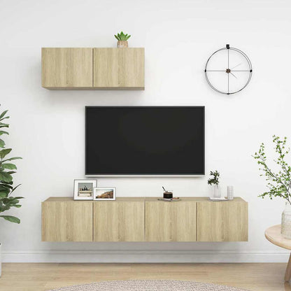 vidaXL 3 Piece TV Cabinet Set Sonoma Oak Engineered Wood - Brown - 80 x 30 x 30 cm