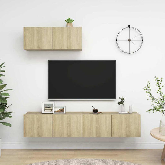 vidaXL 3 Piece TV Cabinet Set Sonoma Oak Engineered Wood - Brown - 80 x 30 x 30 cm