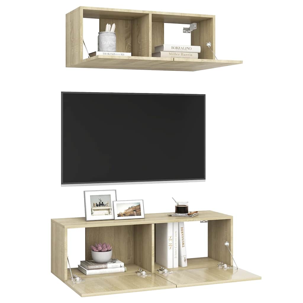 vidaXL 2 Piece TV Cabinet Set Sonoma Oak Engineered Wood - Brown - 100 x 30 x 30 cm