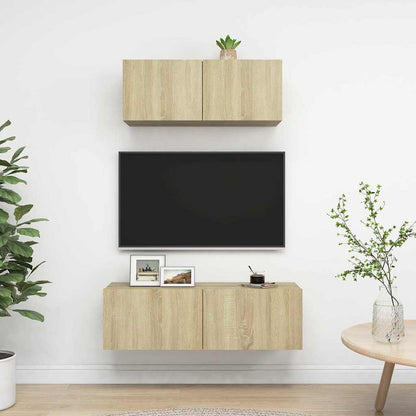 vidaXL 2 Piece TV Cabinet Set Sonoma Oak Engineered Wood - Brown - 100 x 30 x 30 cm