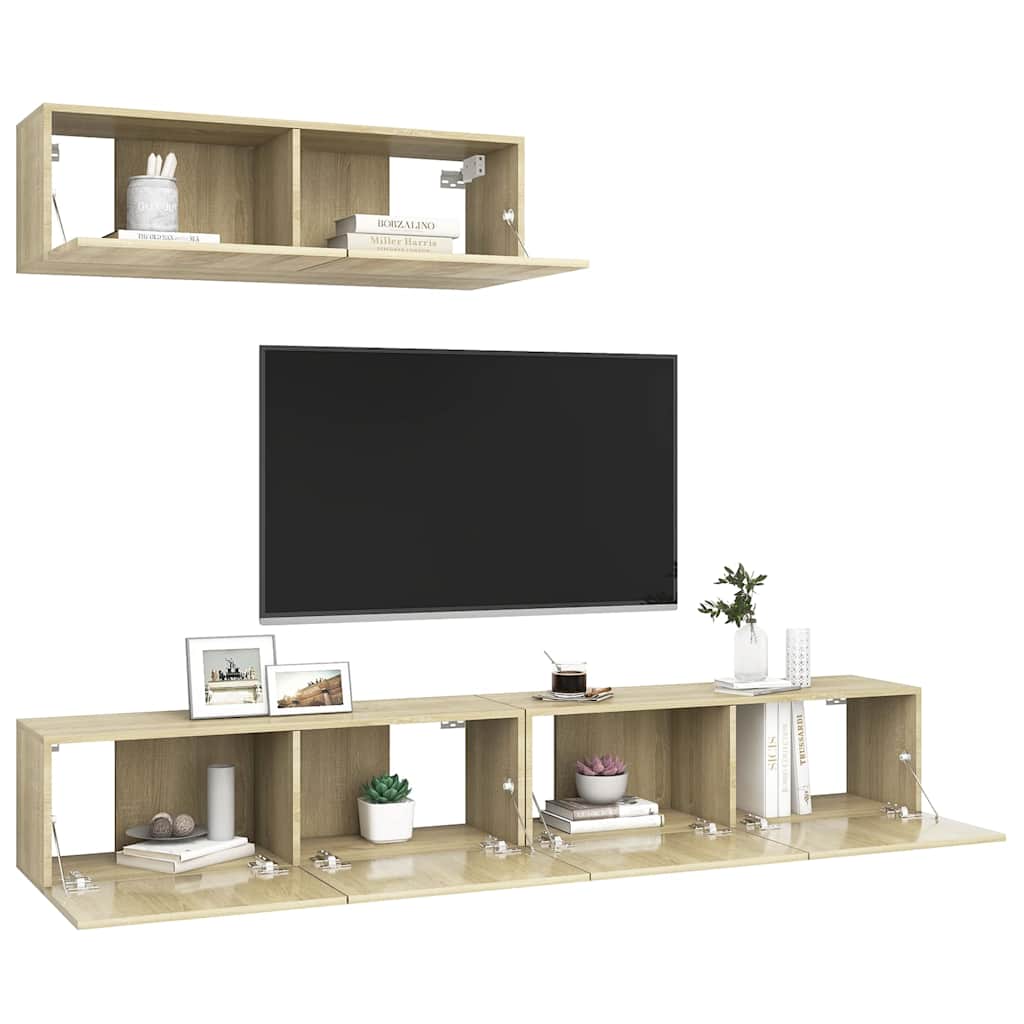 vidaXL 3 Piece TV Cabinet Set Sonoma Oak Engineered Wood - Brown - 100 x 30 x 30 cm