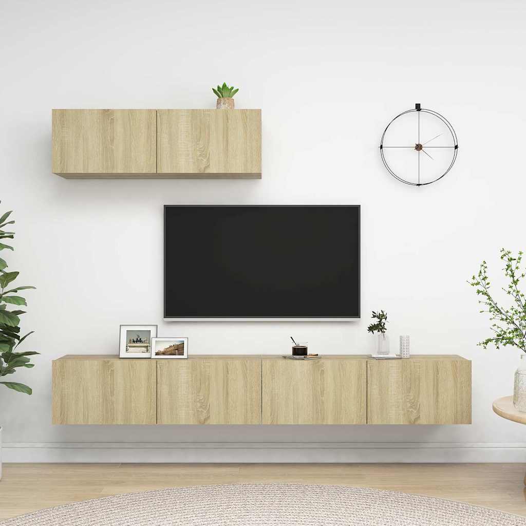 vidaXL 3 Piece TV Cabinet Set Sonoma Oak Engineered Wood - Brown - 100 x 30 x 30 cm