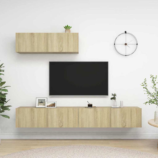 vidaXL 3 Piece TV Cabinet Set Sonoma Oak Engineered Wood - Brown - 100 x 30 x 30 cm