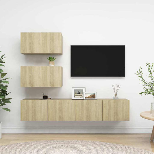 vidaXL 4 Piece TV Cabinet Set Sonoma Oak Engineered Wood - Brown - 80 x 30 x 30 cm