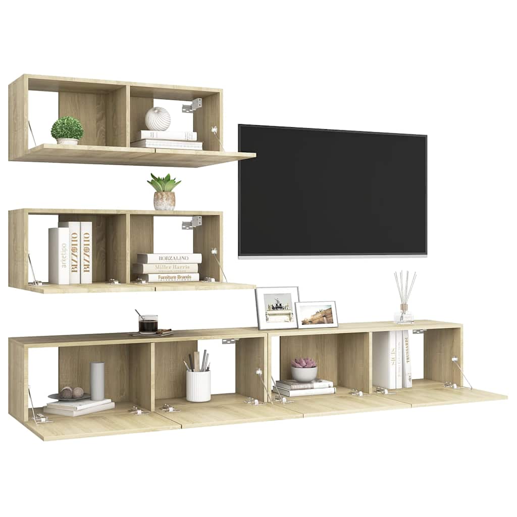vidaXL 4 Piece TV Cabinet Set Sonoma Oak Engineered Wood - Brown - 100 x 30 x 30 cm