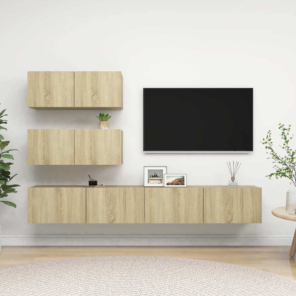 vidaXL 4 Piece TV Cabinet Set Sonoma Oak Engineered Wood - Brown - 100 x 30 x 30 cm