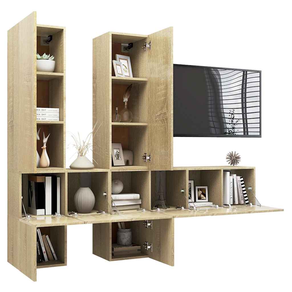 vidaXL 7 Piece TV Cabinet Set Sonoma Oak Engineered Wood - Brown - 60 x 30 x 30 cm