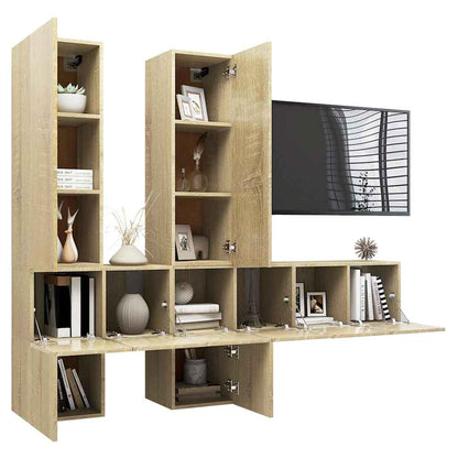 vidaXL 7 Piece TV Cabinet Set Sonoma Oak Engineered Wood - Brown - 60 x 30 x 30 cm
