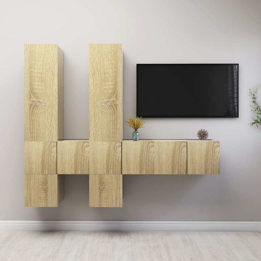 vidaXL 7 Piece TV Cabinet Set Sonoma Oak Engineered Wood - Brown - 60 x 30 x 30 cm