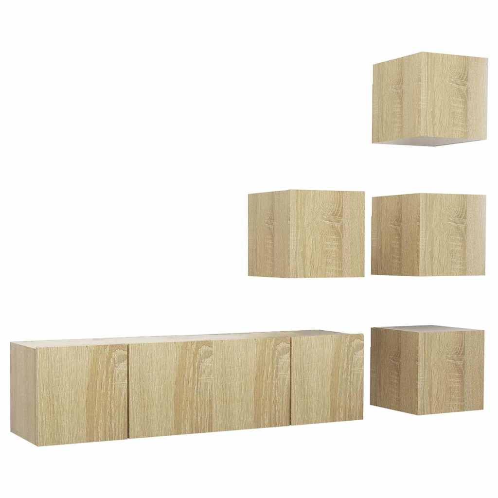 vidaXL 6 Piece TV Cabinet Set Sonoma Oak Engineered Wood - Brown - 60 x 30 x 30 cm