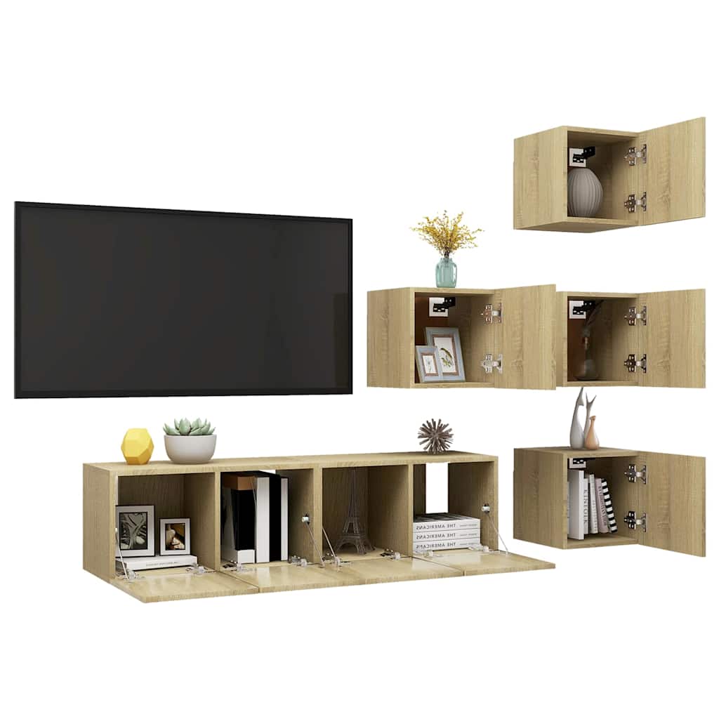 vidaXL 6 Piece TV Cabinet Set Sonoma Oak Engineered Wood - Brown - 60 x 30 x 30 cm