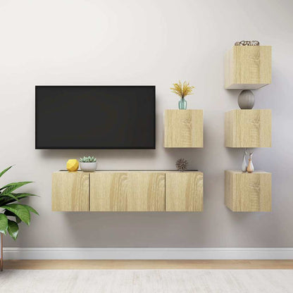 vidaXL 6 Piece TV Cabinet Set Sonoma Oak Engineered Wood - Brown - 60 x 30 x 30 cm