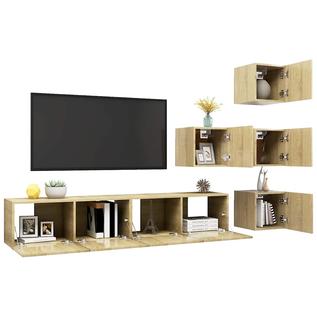 vidaXL 6 Piece TV Cabinet Set Sonoma Oak Engineered Wood - Brown - 80 x 30 x 30 cm