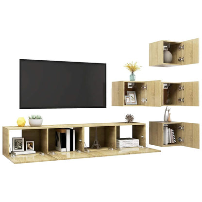 vidaXL 6 Piece TV Cabinet Set Sonoma Oak Engineered Wood - Brown - 80 x 30 x 30 cm
