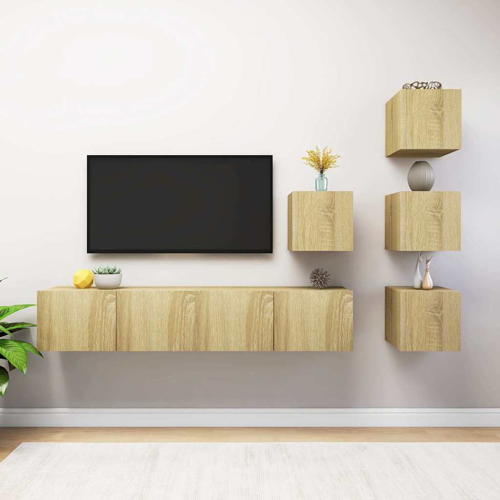 vidaXL 6 Piece TV Cabinet Set Sonoma Oak Engineered Wood - Brown - 80 x 30 x 30 cm