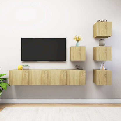 vidaXL 6 Piece TV Cabinet Set Sonoma Oak Engineered Wood - Brown - 80 x 30 x 30 cm