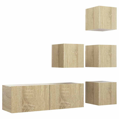 vidaXL 5 Piece TV Cabinet Set Sonoma Oak Engineered Wood - Brown - 100 x 30 x 30 cm