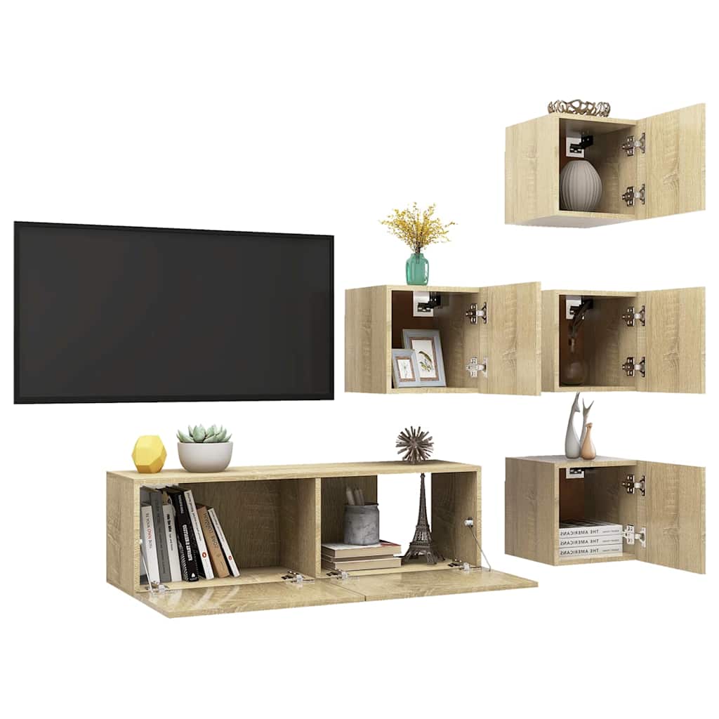 vidaXL 5 Piece TV Cabinet Set Sonoma Oak Engineered Wood - Brown - 100 x 30 x 30 cm