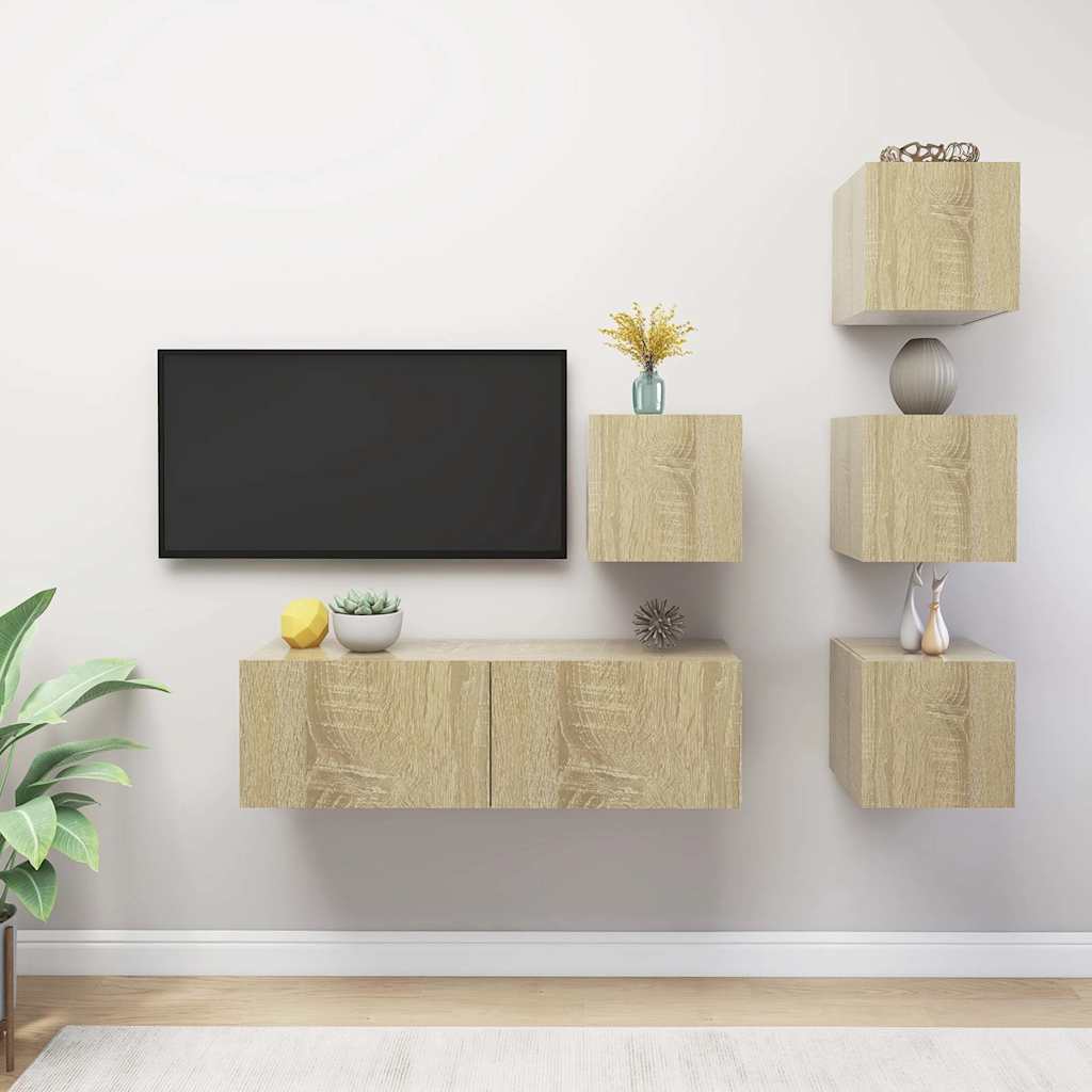 vidaXL 5 Piece TV Cabinet Set Sonoma Oak Engineered Wood - Brown - 100 x 30 x 30 cm