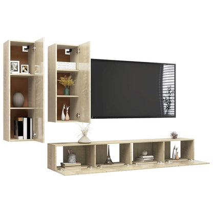 vidaXL 4 Piece TV Cabinet Set Sonoma Oak Engineered Wood - Brown - 100 x 30 x 30 cm - 67367