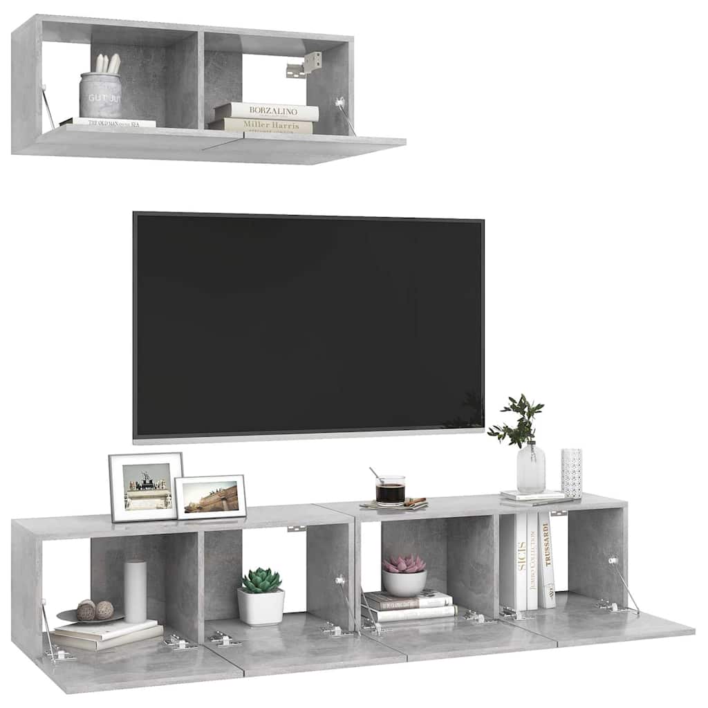 vidaXL 3 Piece TV Cabinet Set Concrete Grey Engineered Wood - 80 x 30 x 30 cm