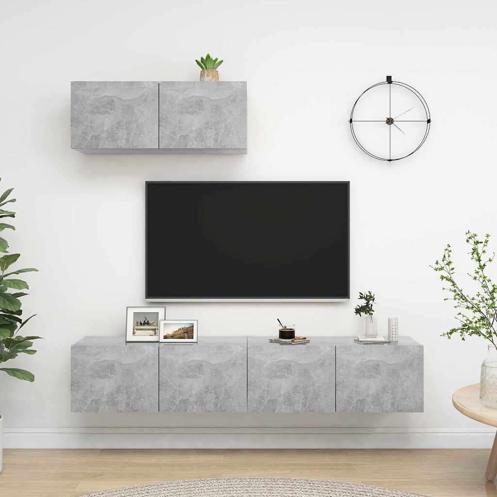 vidaXL 3 Piece TV Cabinet Set Concrete Grey Engineered Wood - 80 x 30 x 30 cm