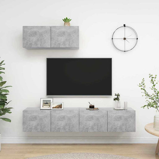 vidaXL 3 Piece TV Cabinet Set Concrete Grey Engineered Wood - 80 x 30 x 30 cm