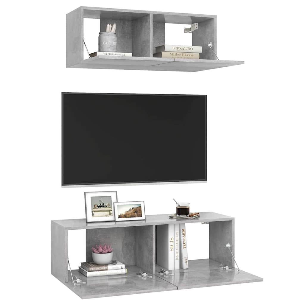vidaXL 2 Piece TV Cabinet Set Concrete Grey Engineered Wood - 100 x 30 x 30 cm
