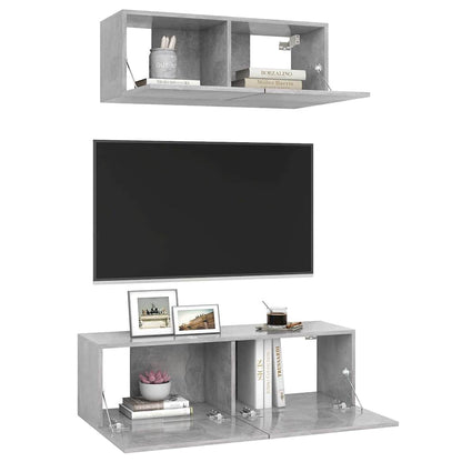 vidaXL 2 Piece TV Cabinet Set Concrete Grey Engineered Wood - 100 x 30 x 30 cm