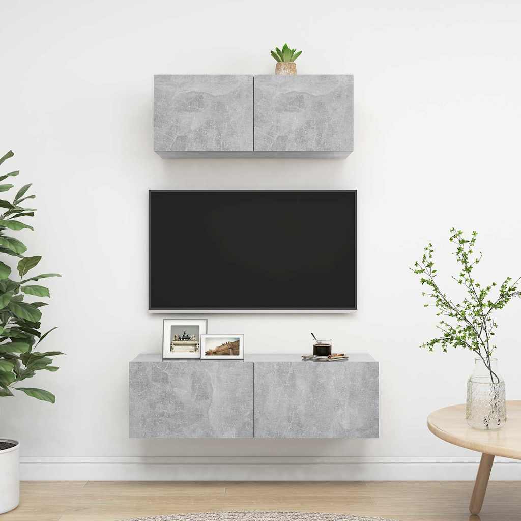 vidaXL 2 Piece TV Cabinet Set Concrete Grey Engineered Wood - 100 x 30 x 30 cm