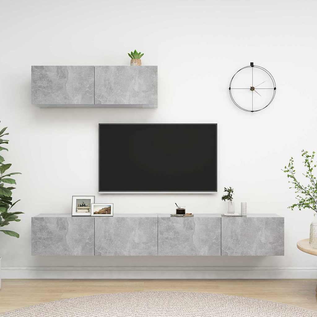 vidaXL 3 Piece TV Cabinet Set Concrete Grey Engineered Wood - 100 x 30 x 30 cm