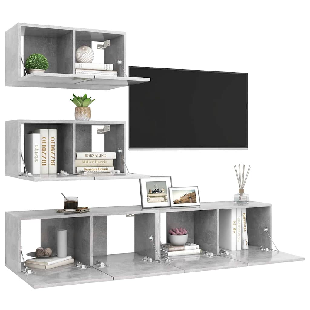 vidaXL 4 Piece TV Cabinet Set Concrete Grey Engineered Wood - 80 x 30 x 30 cm