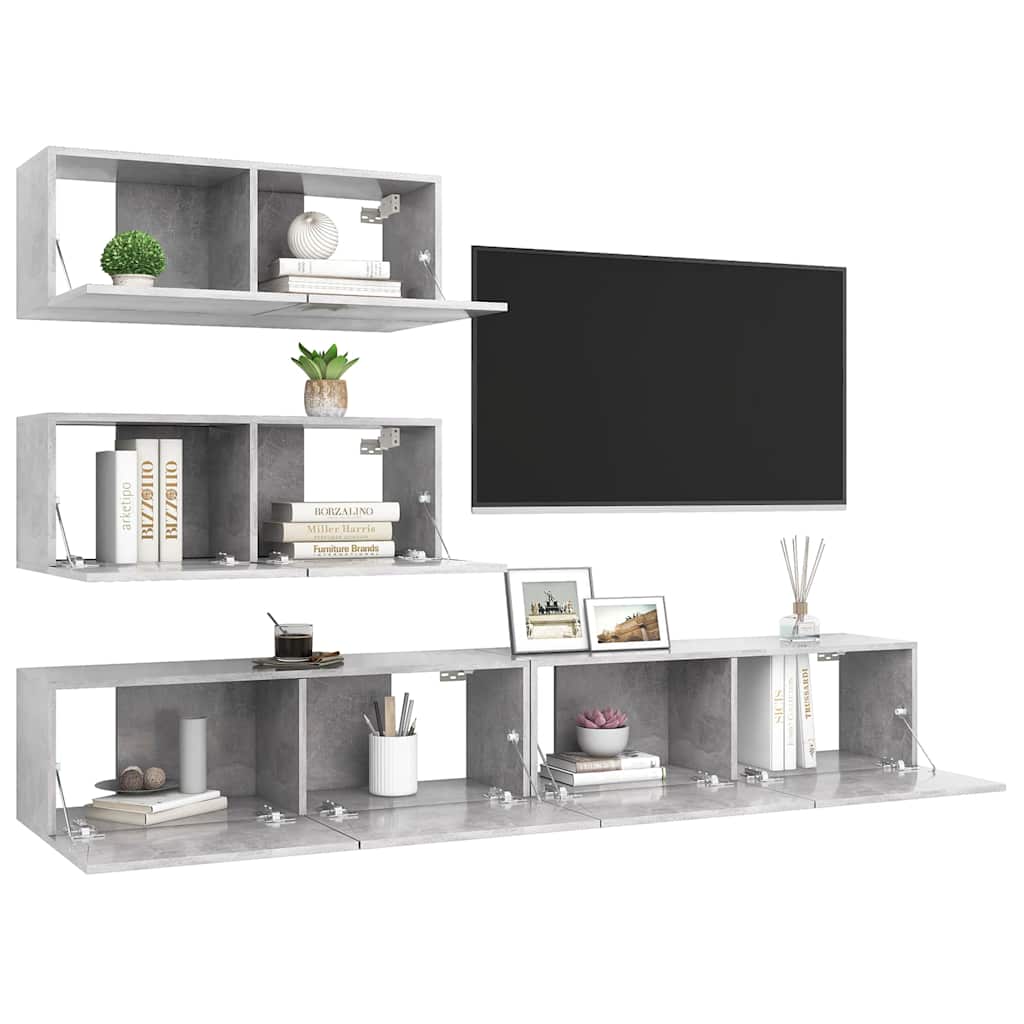 vidaXL 4 Piece TV Cabinet Set Concrete Grey Engineered Wood - 100 x 30 x 30 cm