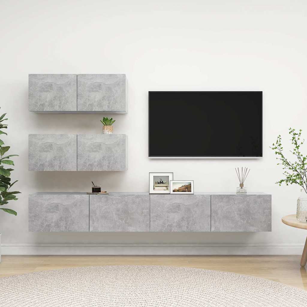 vidaXL 4 Piece TV Cabinet Set Concrete Grey Engineered Wood - 100 x 30 x 30 cm