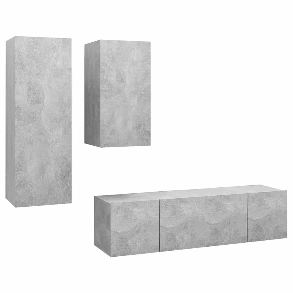 vidaXL 4 Piece TV Cabinet Set Concrete Grey Engineered Wood - 60 x 30 x 90 cm