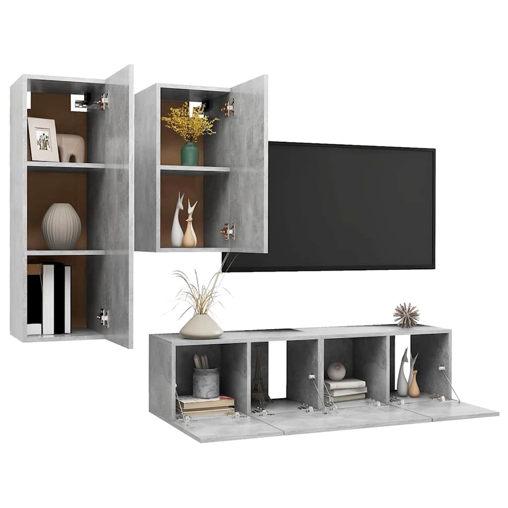 vidaXL 4 Piece TV Cabinet Set Concrete Grey Engineered Wood - 60 x 30 x 90 cm
