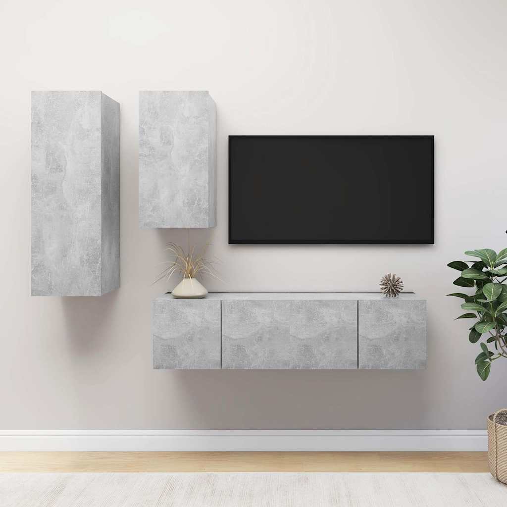 vidaXL 4 Piece TV Cabinet Set Concrete Grey Engineered Wood - 60 x 30 x 90 cm