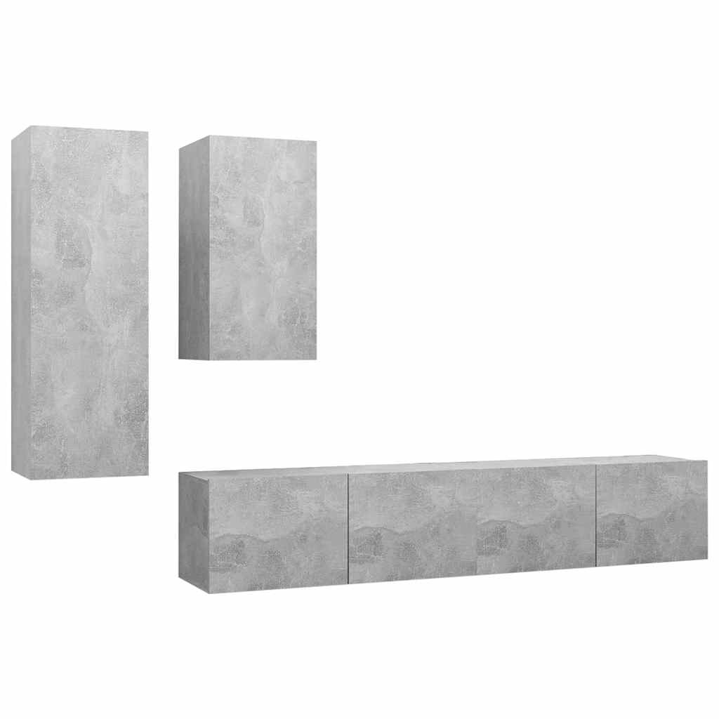 vidaXL 4 Piece TV Cabinet Set Concrete Grey Engineered Wood - 30.5 x 30 x 90 cm
